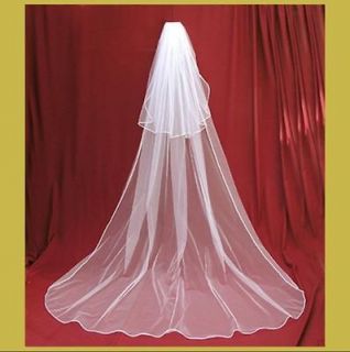 In stock White Wedding Bridal Veil 2T     Chapel long Bridal 