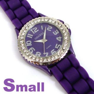 PURPLE Silicone Rubber Band Crystal Bezel Womens Small Size WATCH