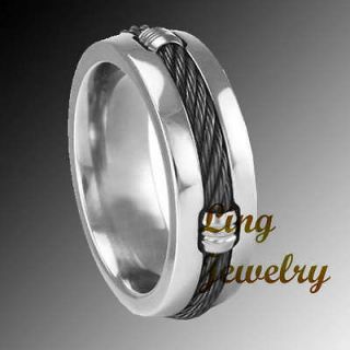 8MM Titanium Black Cable Inlay Mens Band Ring Size 7 13