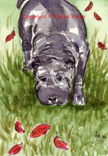 Blue Chinese Shar Pei Puppy Autumn Leaves Dog Art ACEO Print