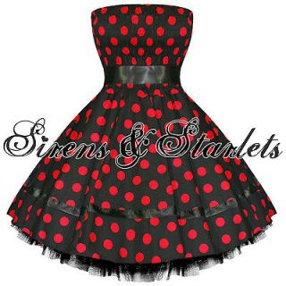 RED POLKA DOT VTG 50S SWING PINUP PARTY PROM DRESS