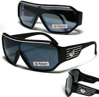   Biohazard 99 Black With White Bar Lines Shield Sunglasses Shades Large