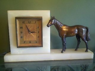   Art Deco Whitehall Hammond Clock with Bronze Horse Figurine 1930 40s