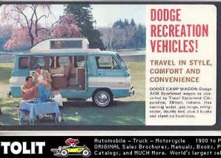 1965 Dodge A100 Travco Camper RV Pickup Mailer Brochure