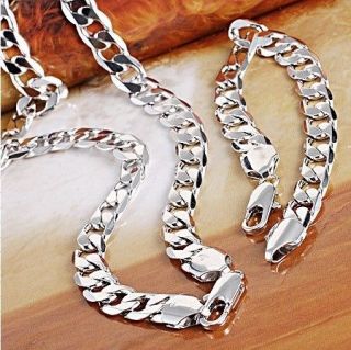 18k White gold filled Mens Bracelet+necklace 23.6 Chain Set Cool 