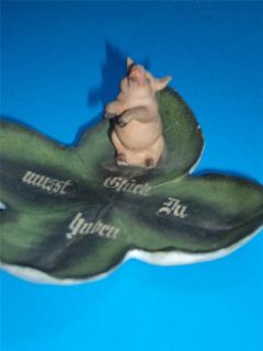   Porcelain Good Luck Fairing with Standing Pig on 4 Leaf Clover