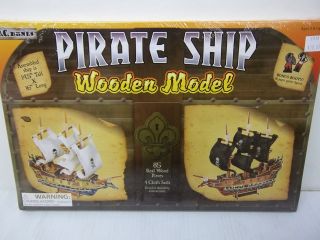 TOYSMITH WOODEN PIRATE SHIP KIT 85 REAL WOOD PIECES & 4 CLOTH SAILS 