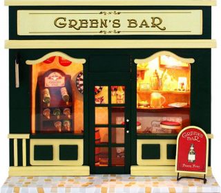   Wooden Dollhouse Miniature Model Kit with Light Greens Bar NEW in Box
