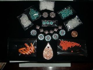   turquoise sea glass copper clay pendant jewelry making bead kit lot FE
