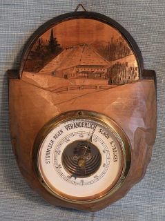 German Black Forest Wood Carved Wall Barometer