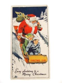   Christmas Club Santa Claus & Children on Wooden Toboggan Sledding