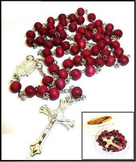   Red Wooden Wood Rosery Rosario Chaplet Scented Cross Necklace Chain S