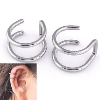 2pcs Stainless Steel Wrap Ear Cuff Fake Earring Ring Hoop Cartilage 