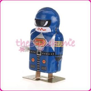 Blue Vintage Mini Wind Up Clockwork Tin Toy Robot Magic Boy 