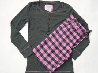 Womens DKNY 2 PC Cozy Long Sleeve Henley Top & Flannel Pant Pajama 