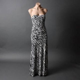 Strapless Zebra Black Women Formal Evening Long Maxi Dress Prom Gown 