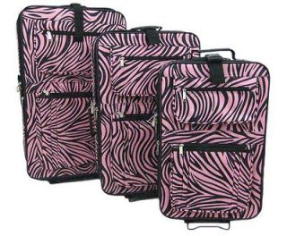 Piece Pink / Black Zebra Print Suitcase Set Luggage