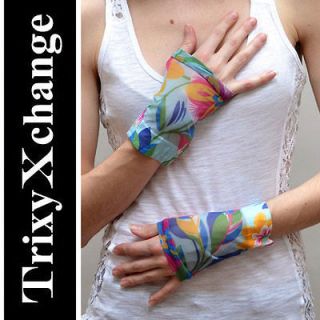 BLUE FLORAL FLOWER ARM CUFFS Bands Wristlets Gloves Spring Dress 