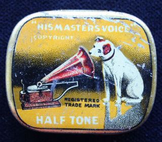 Antique Litho Phonograph Needle Box, His Master´s Voice, Half Tone
