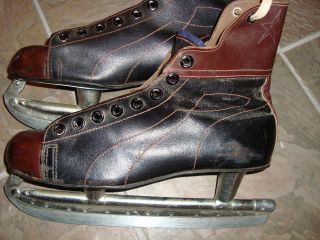 Vintage Mens JOHNSON Hockey Skates size 10 Leather 2  tone Boot TIPTON