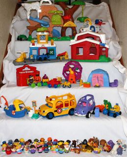 HUGE Lot Fisher Price Little People Animals Airport Zoo Cars Farm Sets 