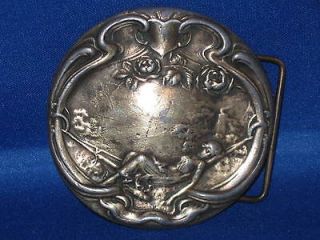 BELT BUCKLE very rare vintage Victorian Scene style by Heritage Pewter
