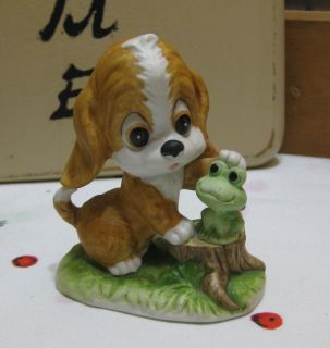 Lefton China Basset Hound Puppy With Frog Hand Painted Figurine 01316
