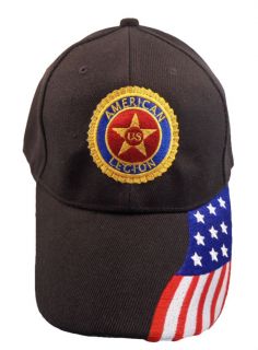 American Legion Baseball Cap with American Flag. Embroidered in USA.