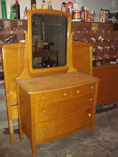 Antique Birdseye Maple Bedroom Set, Dresser, Mirror and Double bed set
