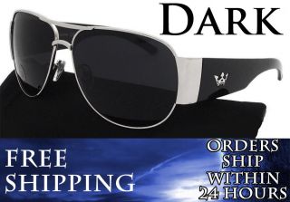 AVIATOR Sunglasses SILVER Black DARK Smoke Triple Crown SHOWOFF 