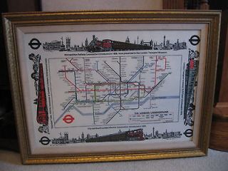EXTREMELY RARE FRAMED THE LONDON UNDERGROUND RAILWAY FABRIC MAP 