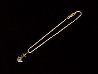   .925 Sterling Silver Rope Chain Anklet and Large Anchor Charm Italy