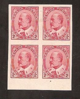 KING EDWARD VII 2 CENTS IMPERF. BLOCK of 4 # 90a VF + MH