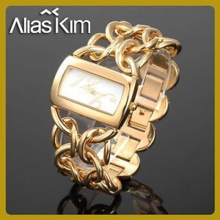 gold fashion Alias Kim women lady GIFT Analog charm bracelet quartz 