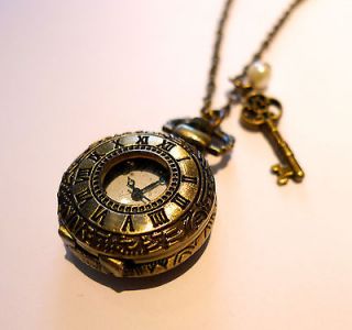 Alice in Wonderland Pocket Watch Necklace Key  Vintage Jewellery Fash 