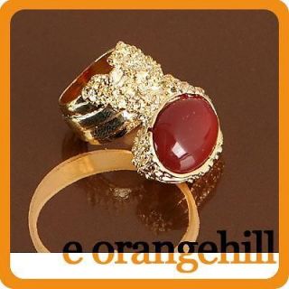 SZ 6.5 Red Agate Gemstone Chunky Armor Knuckle Cocktail Ring g139