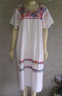 GORGEOUS HAND EMBROIDERED MEXICAN PEASANT COTTON DRESS M/L