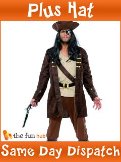 Adult Buccaneer Captain Jack Caribbean Pirate Costume Fancy Dress 