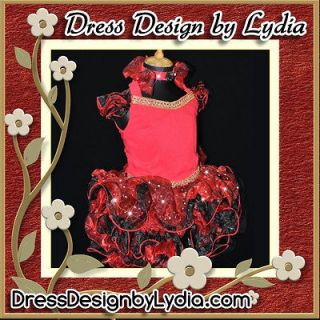 468Z Red Black Glitz Cheap Pageant Babydoll Girls Dress Baby Outfit 12 