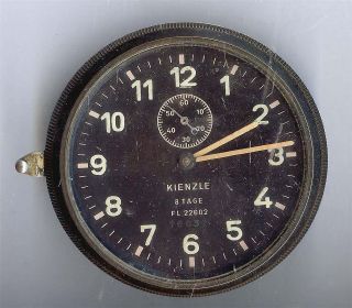 Antique working German KIENZLE rim wind aircraft plane clock 2nd WW
