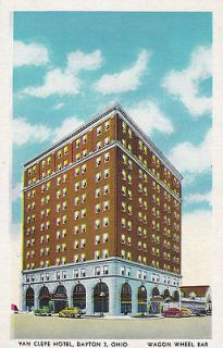 Vintage Postcard of VAN CLEVE HOTEL in DAYTON, Ohio WAGON WHEEL BAR