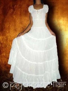   DRESS PEASANT BOHO NEW MAXI WHITE COTTON FULL HIPPIE GYPSY size S M L