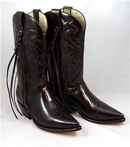 WOMENS WESTERN COWBOY BOOTS DARK BROWN LEATHER 10 C WITH TASSELS NEW