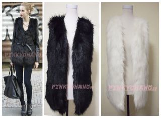 Furry Shaggy Faux Fur Waistcoat Long Vest(black/whi​te)