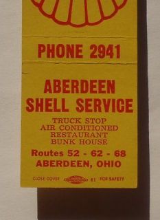  Matchbook Aberdeen Shell Gas Service Truck Stop Bunk House Aberdeen OH
