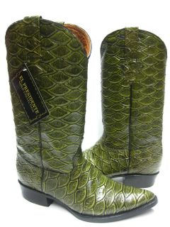 MENS FOREST GREEN LEATHER FULL ANACONDA SNAKE COWBOY BOOTS EXOTIC 