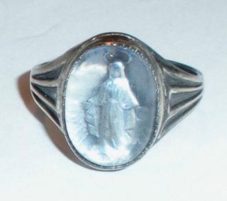   DECO STERLING SILVER MIRACULOUS VIRGIN MARY CRYSTAL RING 8 CHRISTIAN