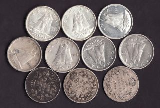 1916 1918 1929 1943 1949 1953 1954 1960 1962 1968 Canadian Silver 10 