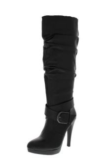 INC NEW Posh Black Buckle Slouched Platforms Heels Knee High Boots 