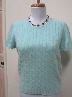 NWOT  HAWICK OF SCOTLAND Aqua 100% Cashmere Cap Sleeve Cableknit Top 